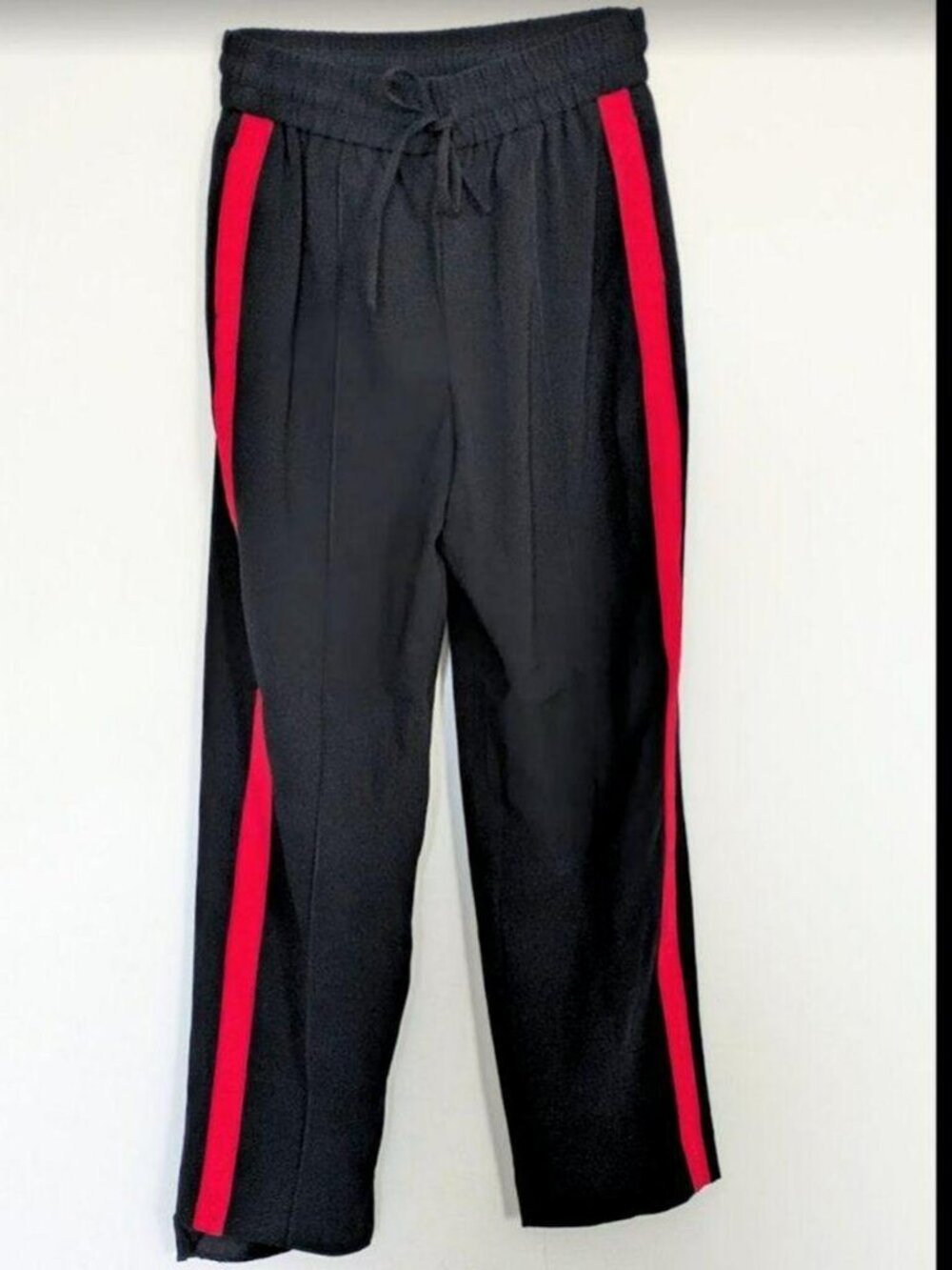 Express size XS black drawstring pants with red stripes down legs
